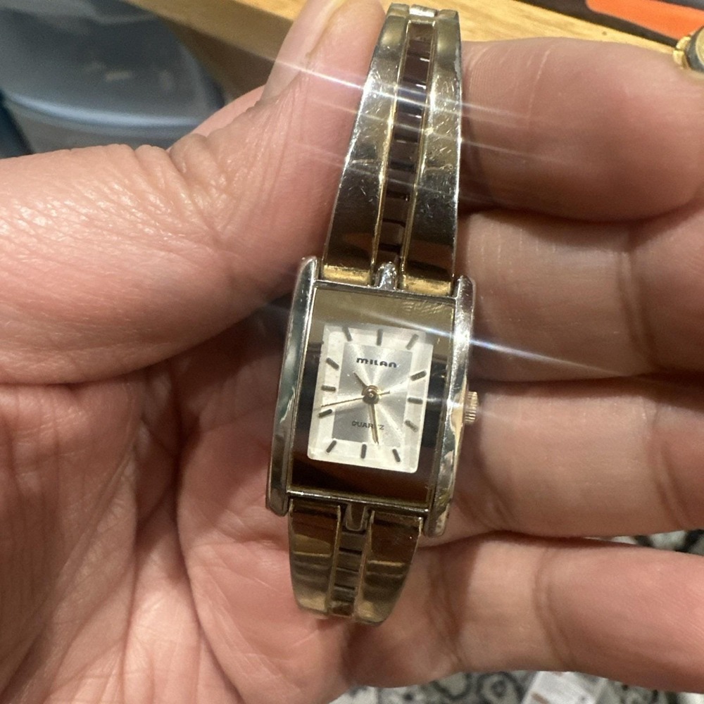 Working Vintage Milan Women Dainty Watch Silver Gold Two Tone‎ Quartz 19mm Fit 7